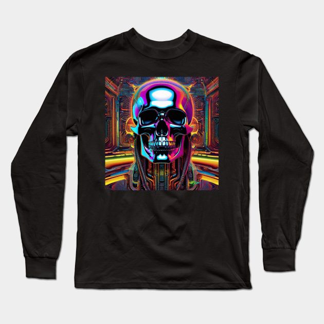 Groovy Cyber Skulls – Trippy Vibes 38 Long Sleeve T-Shirt by Benito Del Ray